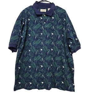 St Johns Bay Golf Polo Shirt XL‎ 90s Vintage Golfer Print Retro Dadcore Preppy
